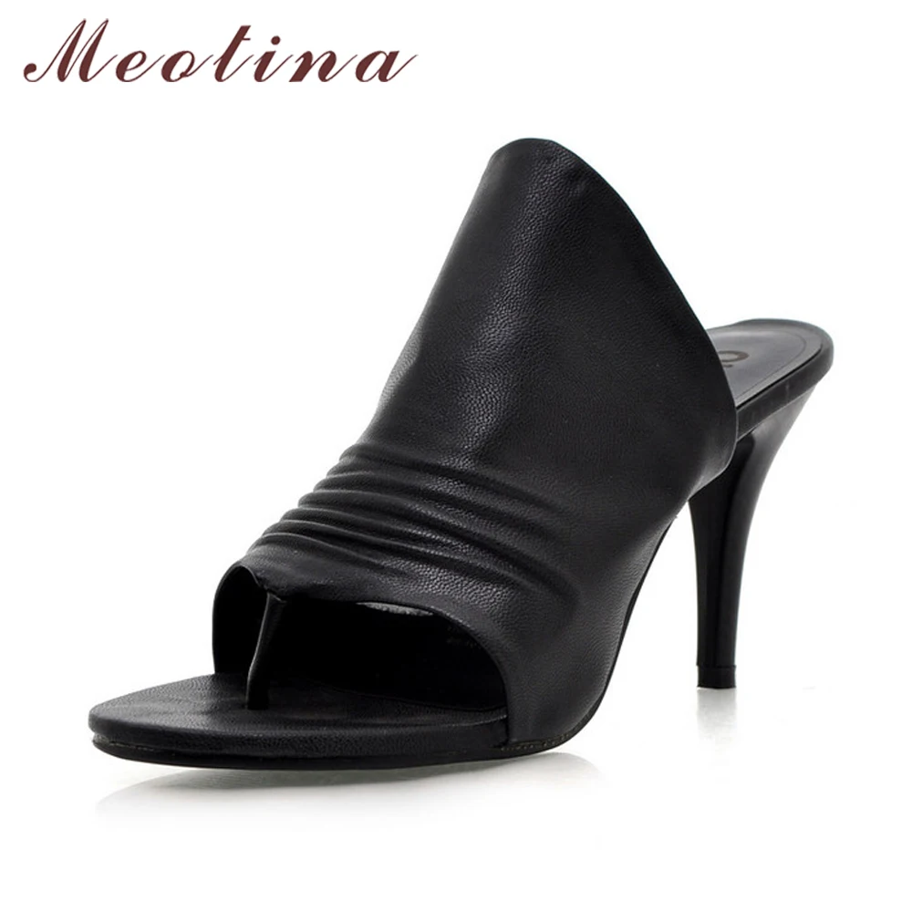 

Meotina Mules Shoes Women Summer Slippers Ladies High Heel Slides Thong Shoes Fashion Sexy Slippers Black White Big Size 9 10
