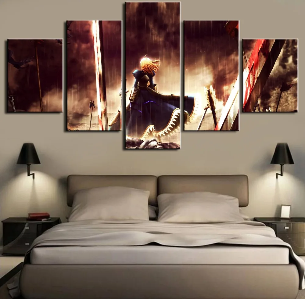 

Anime Fate/stay night Saber Canvas Painting 5 Pieces HD Printed Poster Framed Wall Canvas Art Custom Made Room Decoration