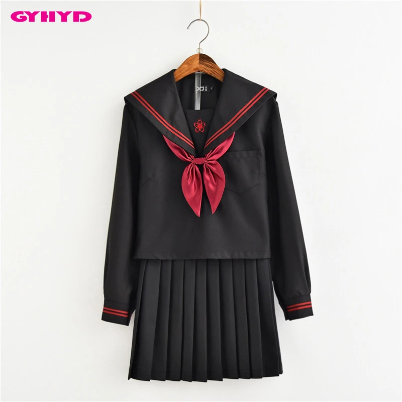 

2018 Black Student Uniform Long Sleeve Sailor Suit Costume Japanese School Girl Uniform