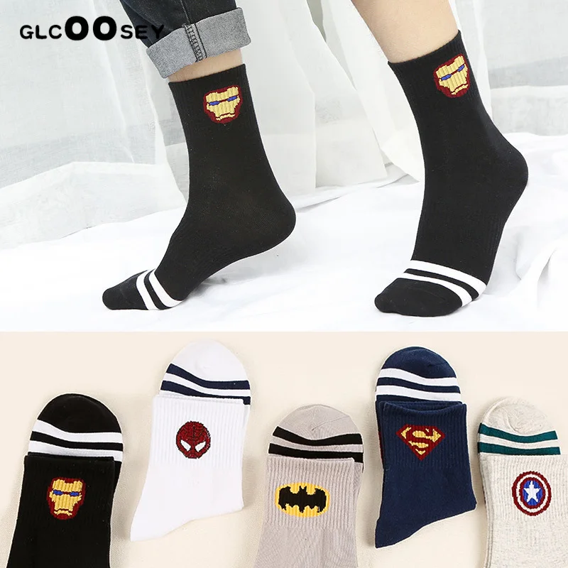 

New Marval Comics Heroes General Socks Cartoon Iron Man Captain America High Temperature Stitching Pattern Casual Men's Socks