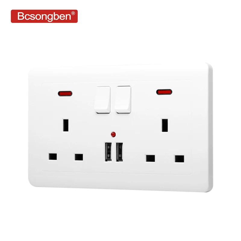 

Bcsongben 146 wall power socket UK standard Double usb Switch control British socket 2A Wall Charger Adapter Plug Socket Power