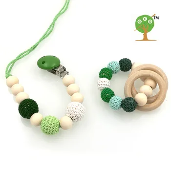 New-born baby gift, nursing toy set, Green pacifier holder teething ring toy cute baby learning tool NT131