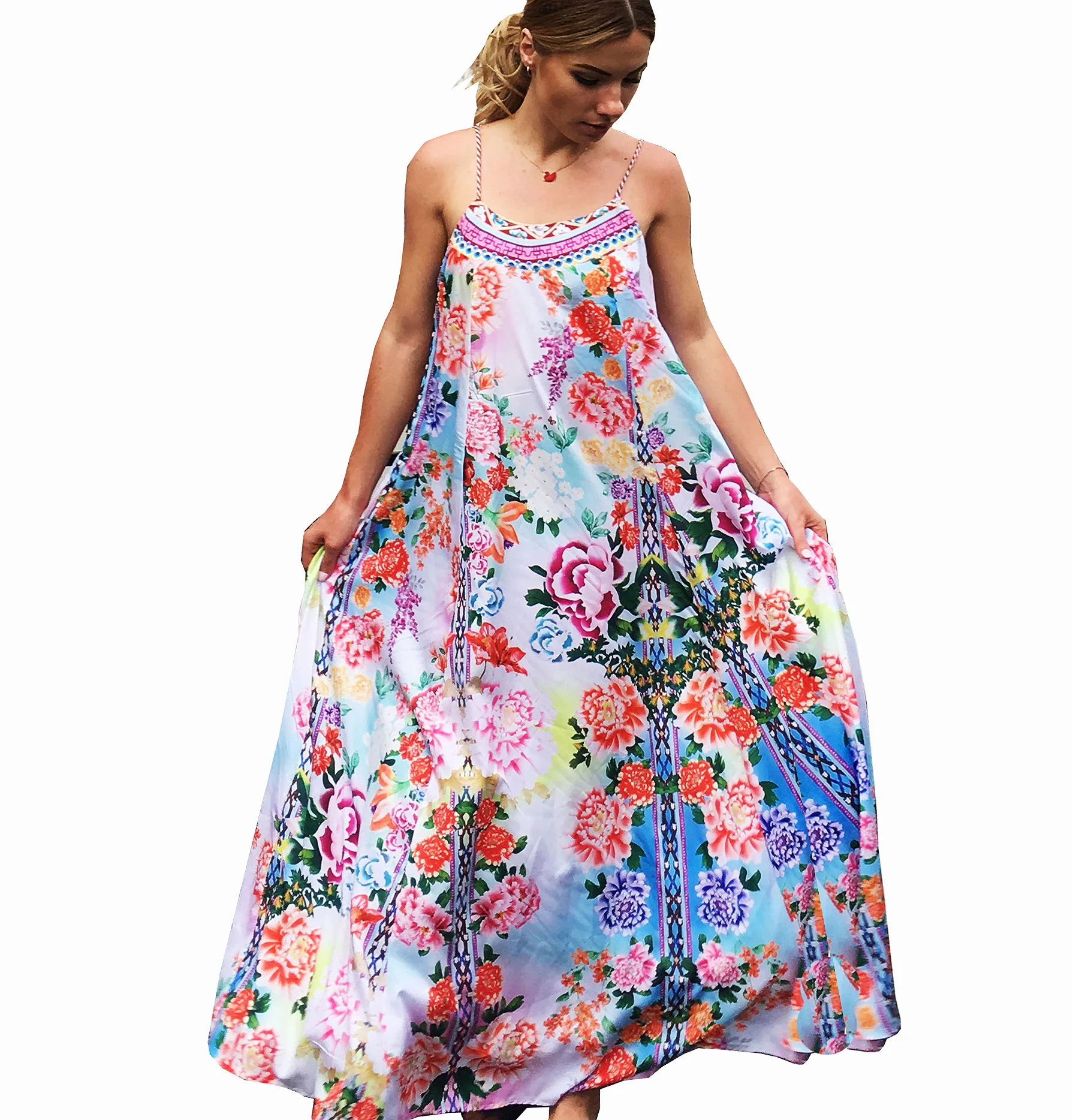 Bohemian Beach Dress Print Women Bohemian Dress Maxi Dresses Sleeveless ...