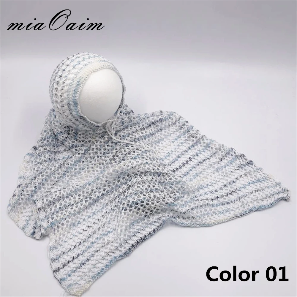 3colors/Lot Wrap and Hat Full Set Newborn Photo Prop Stretchy Knit Wrap
