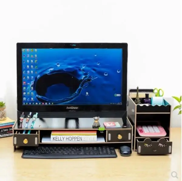 

Desk - top computer monitor screen elevation rack pad pedestal bracket office desktop storage rack