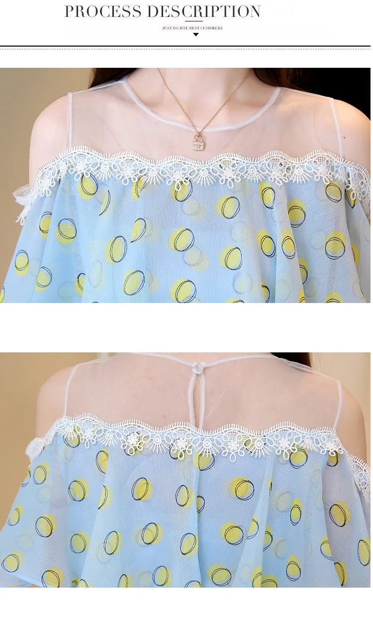 New Polka Dot Shirts Women 2018 Female Summer Blouse Ruffled Open Shoulder Tops Casual Fashion Print Chiffon Blusas Mujer Verano (11)