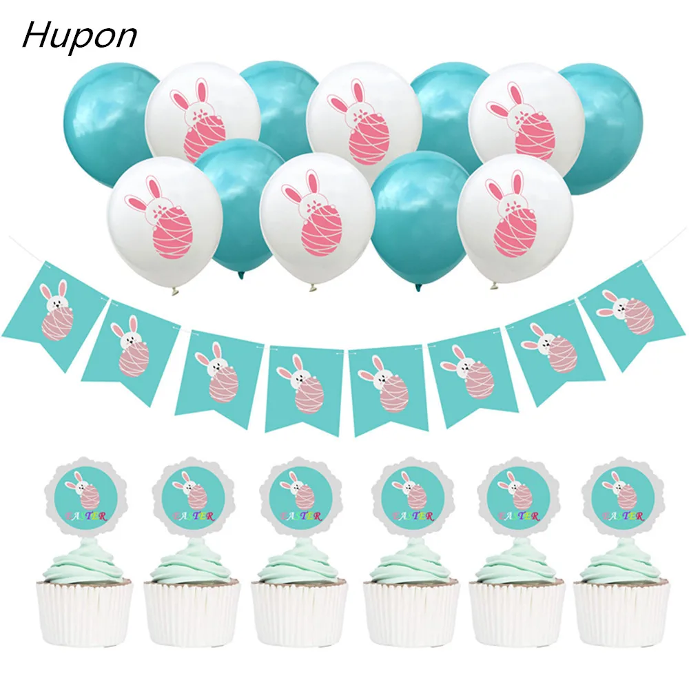 

1set Easter Decorations Bunny Rabbit Easter Eggs Happy Easter Banner Balloons Decorations for 1st Baby Boy Girl Party Supplies