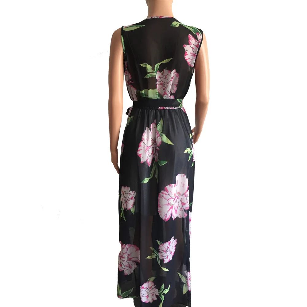2019 летнее женское Макси платье с цветочным принтом шифон плюс размер бохо стиль vestidos элегантное пляжное длинное платье платья большых
