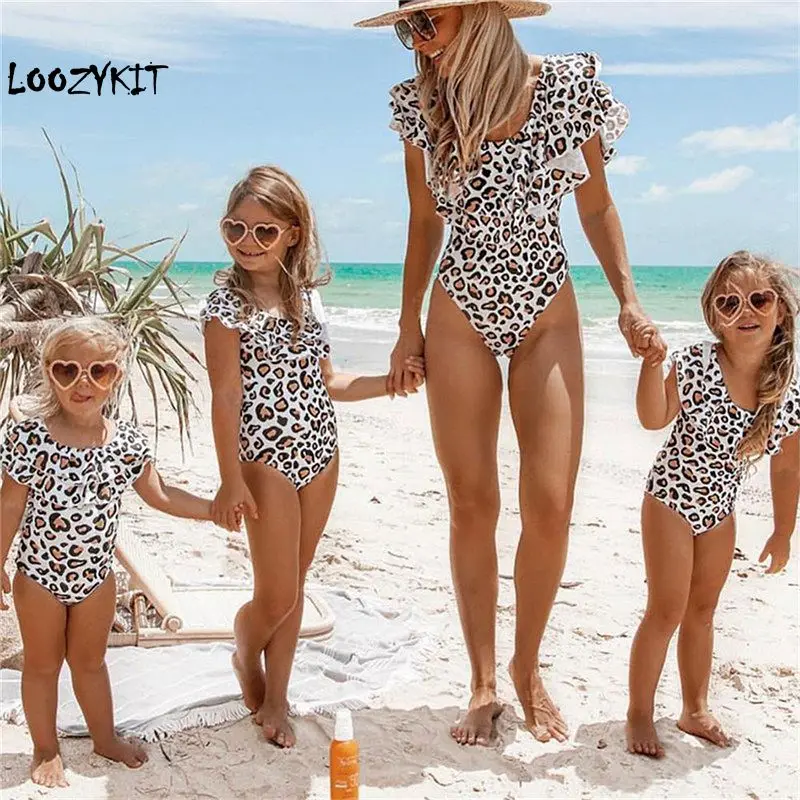 

Loozykit Mother And Daughter Swimsuit 2019 Ruffle Leopard Mom Daughter Swimwear Family Look Bikini Family Matching Clothes