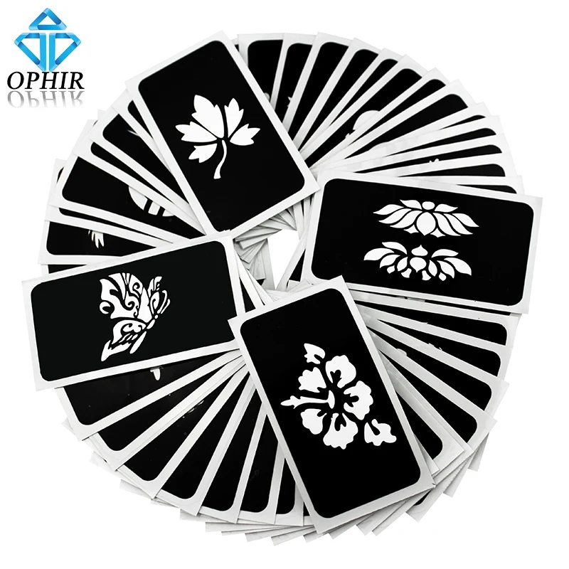 OPHIR 50 PCS Airbrush Stencils (5 series) for Body Painting Glitter Temporary Tattoo Tattoo Henna Template Sheets _TA032(A-E) permanent makeup stencils plastic eyebrow ruler kmc tattoo cosmetic shaping tool for beginers practice