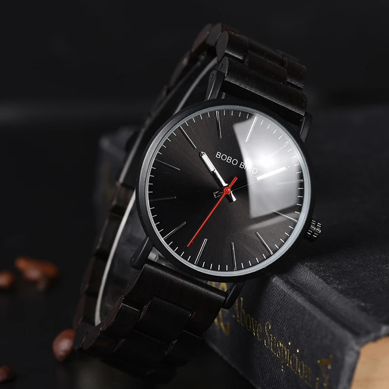 BOBO BIRD Wood Watch Men Luxury Fashion Quartz Wristwatch Black Wooden Watches with Gift Box relogio masculino K-dQ30