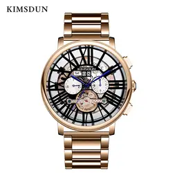 KIMSDUN механические часы Мужские автоматические полые Tourbillon розовое золото часы Круглый 3 бар водонепроницаемый дисплей недели Reloj de hombre