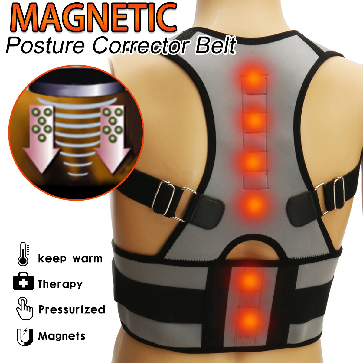 

SGODDE Magnetic Therapy Student Adjustable Back Corset Shoulder Lumbar Posture Corrector Bandage Spine Support Belt Back Support