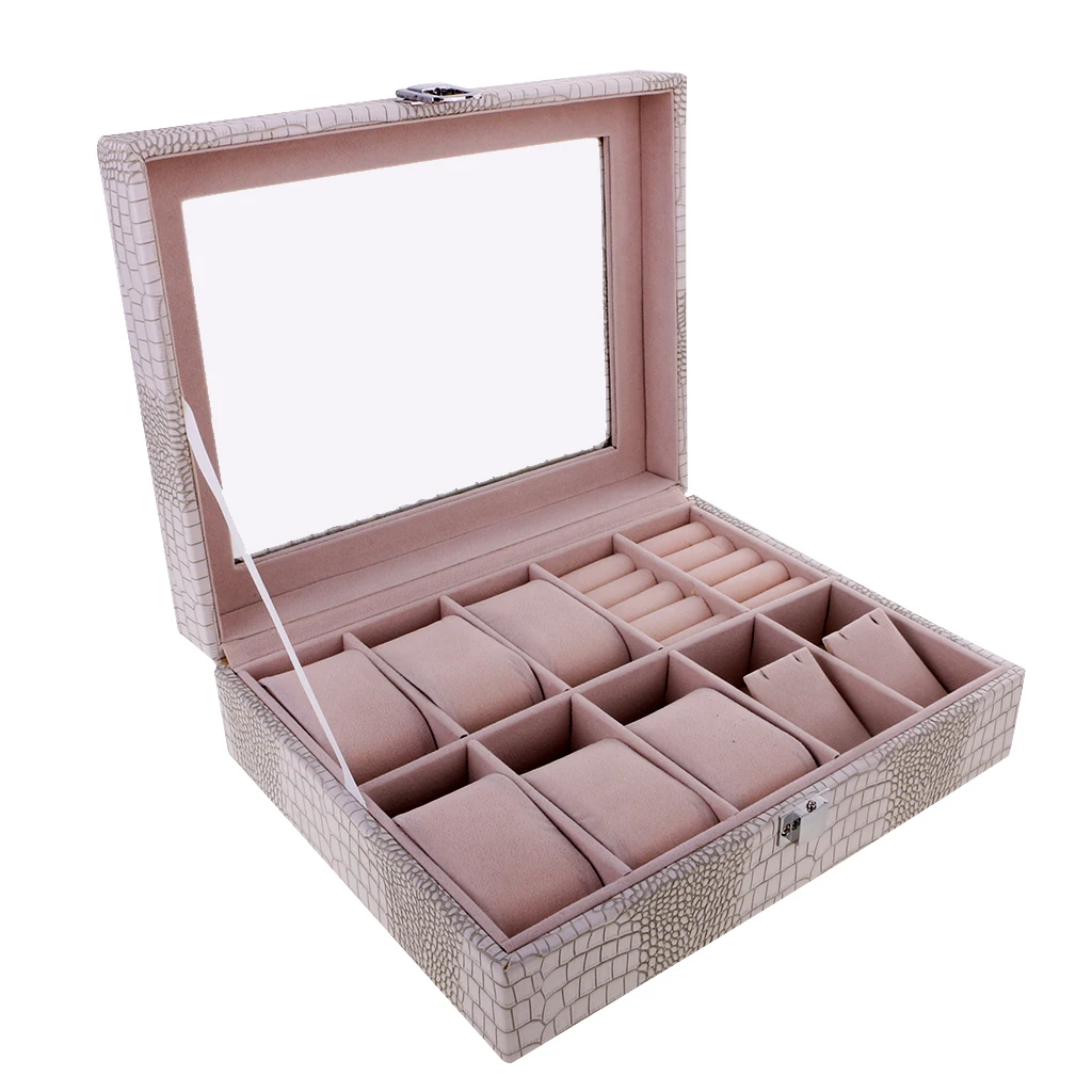 10 слотов часы дисплей коробка pu кожаный Органайзер для хранения ювелирных изделий с замком
