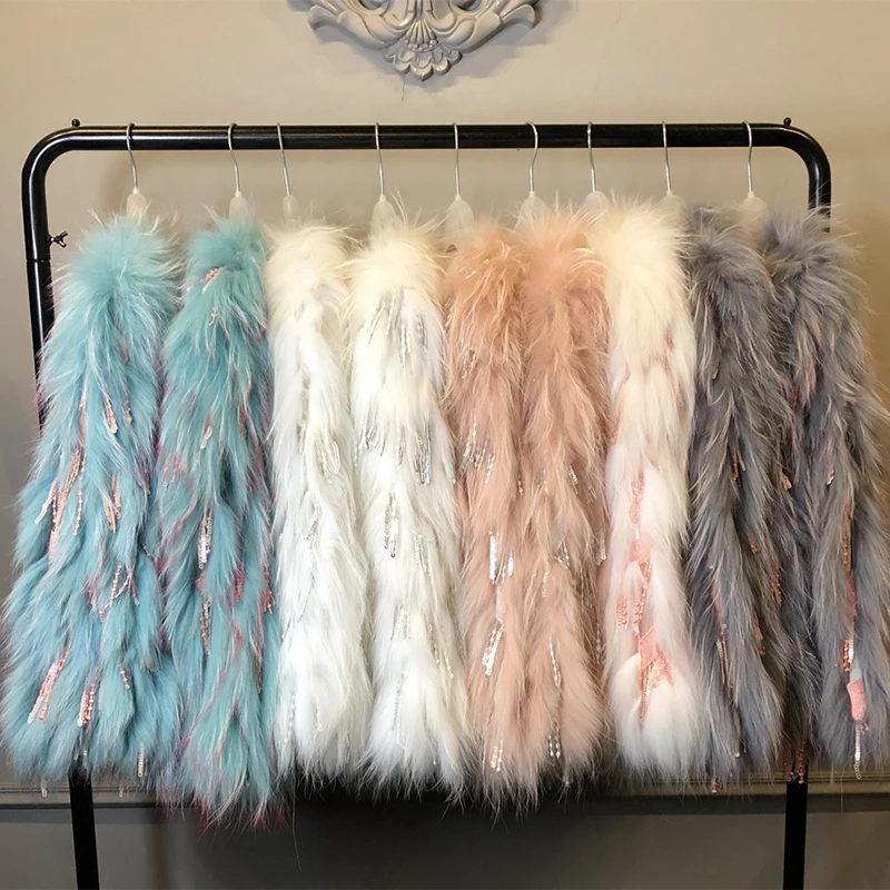 

New genuine real raccoon fur braid short dress ladies fur sequined lace women's fur jacket