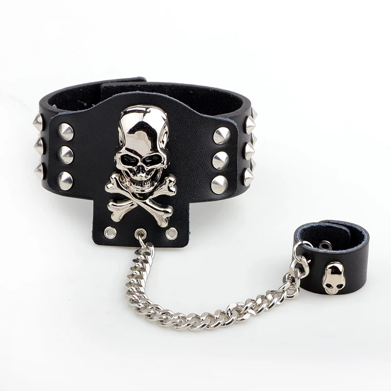 Хип-хоп ювелирные изделия рок браслет заклепки-шипы череп готического скелета Панк широкие манжеты кожаный браслет для женщин мужские ювелирные изделия