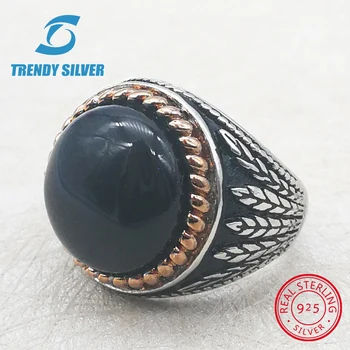 

silver 925 fine jewelry man rings men accessories turquoise gemstone natural onyx agate wholesale TRENDY SILVER
