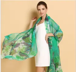 250*108 см Новинка 2017 женские шелковые шарфы Большие размеры с цветочным принтом зеленый высокого качества шелковые платки пашмины модные