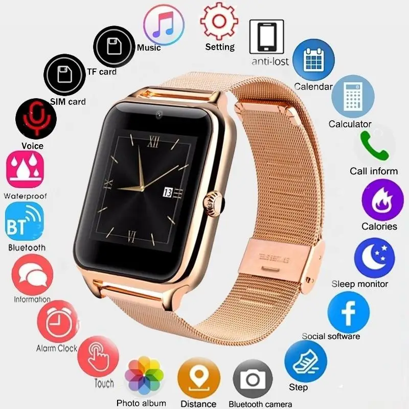 

Steel Strip Intelligent Watch Bluetooth Pluggable SIM Card Stainless Smart Watch Fashion Sport Fitness Bracelet For Android