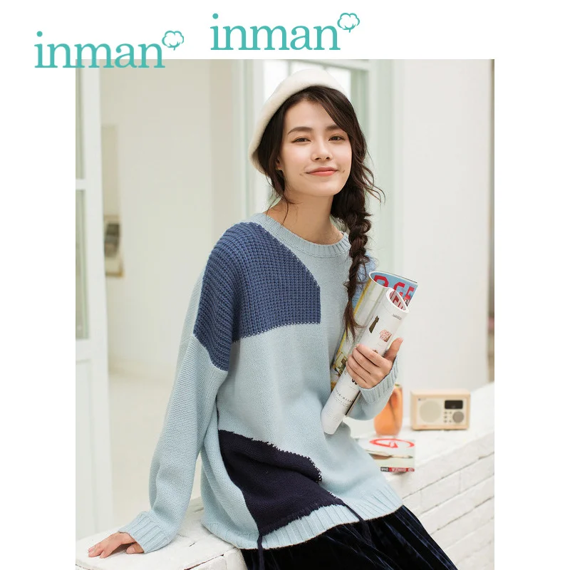 

INMAN 2018 Winter New Arrival Ins Patchwork Causal Loose Style Women Pullover Sweater