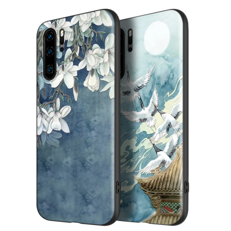 Отличный рельефный чехол для телефона huawei P30 чехол Kanagawa Waves Carp Cranes 3D гигантский рельефный чехол для huawei P30 Pro