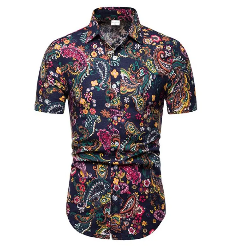 

M-5XL New Summer Fashion Mens Shirt Slim Fit Short Sleeve Floral Shirt Mens Clothing Trend Plus Size Mens Casual Flower Shirts