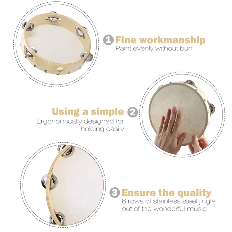 8-Inch Blow Tambourine Musical Instrument Children Percussion Instrument Quality Sheepskin Performance Hand-Cranked Musical In