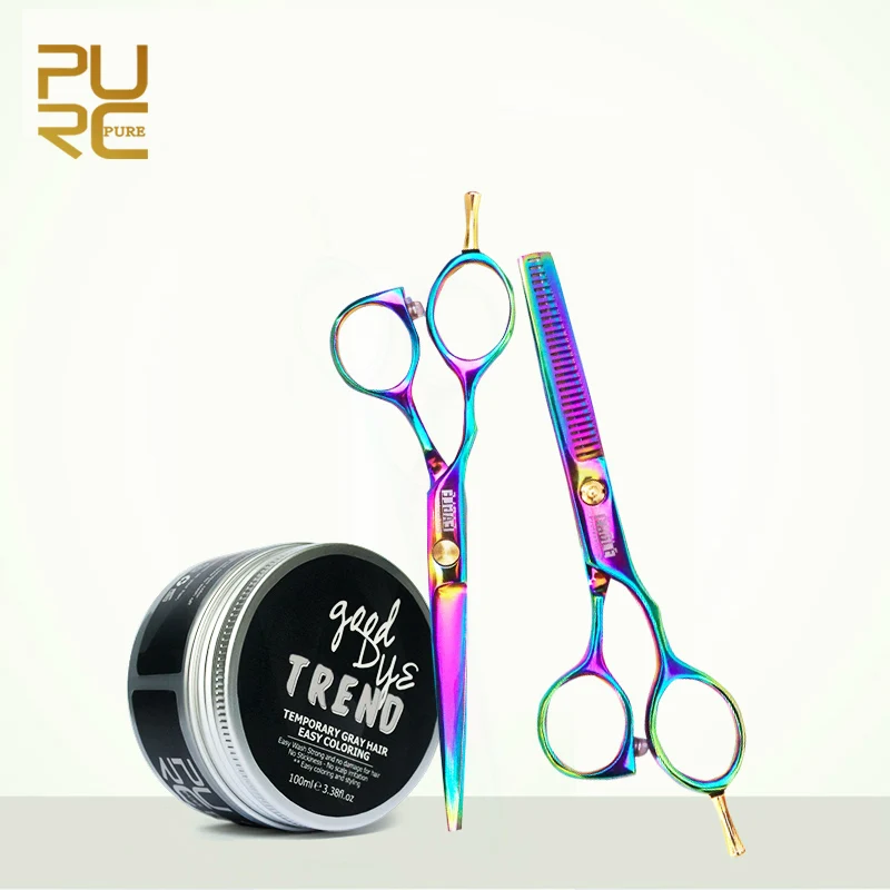 

PURC 6.0inch hair cutting 5.5inch hair thinning scissors hairdresser razor haircut and Color Dye Wax for modeling man and woman