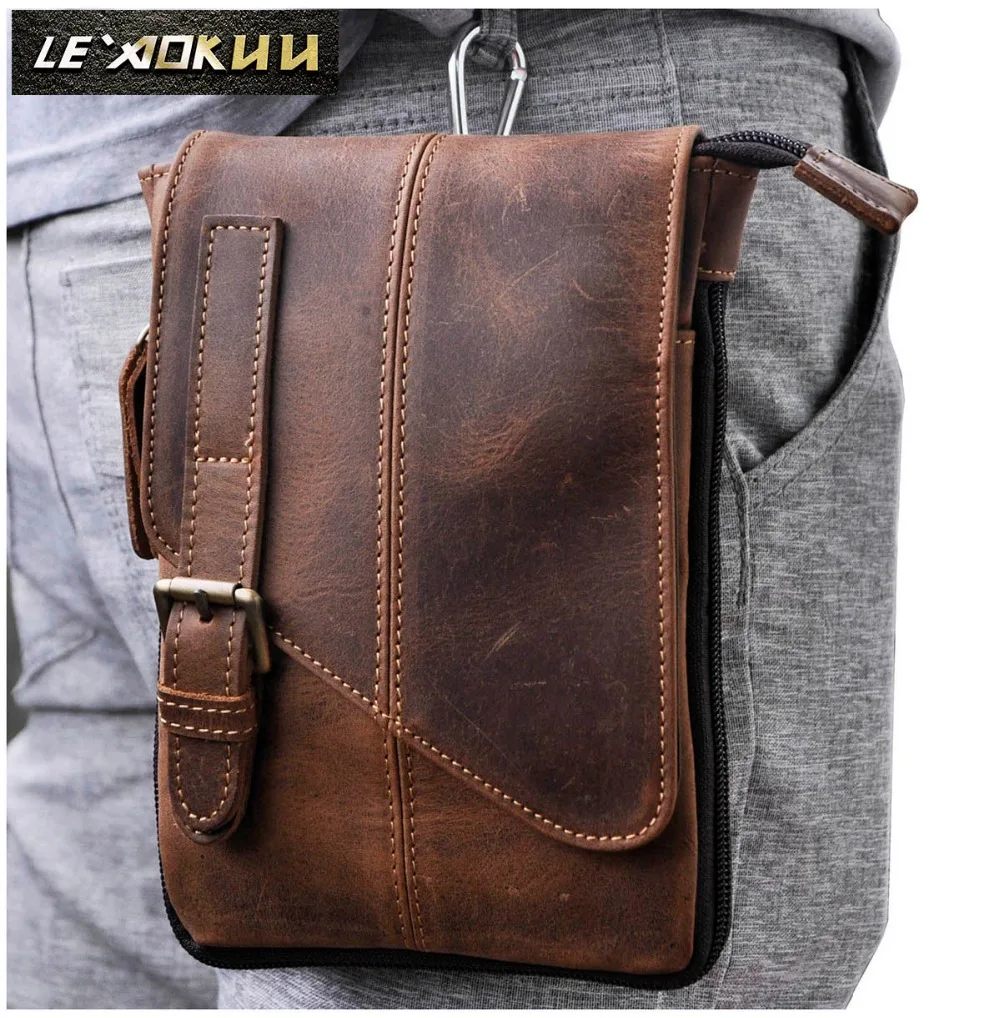 Real Leather men Casual Design Multifunction Small Messenger Crossbody Bag One Shoulder Bag Fashion Waist Belt Pack bag 611-1