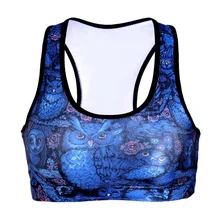 Для женщин синий с принтом Совы Фитнес короткий жилет тренировки Беспроводной Нижнее Бельё для девочек Бесшовные стрейч майка хип-хоп Мягкие Бюстгальтеры для женщин