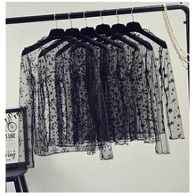 Женская сексуальная сетка, Прозрачная Футболка с круглым вырезом и длинным рукавом, прозрачная нижняя рубашка, базовый топ, Женская Клубная одежда