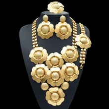 Free shipping 24K Dubai Pure Gold Color Copper Flower Designer Delicate big African jewelry sets
