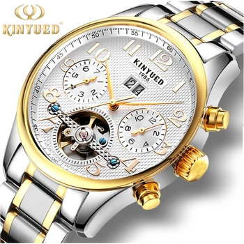 

2017 Kinyued Skeleton Tourbillon Mechanical Watch Automatic Men Stainless steel strap Mechanical Wrist Watches Reloj Hombre
