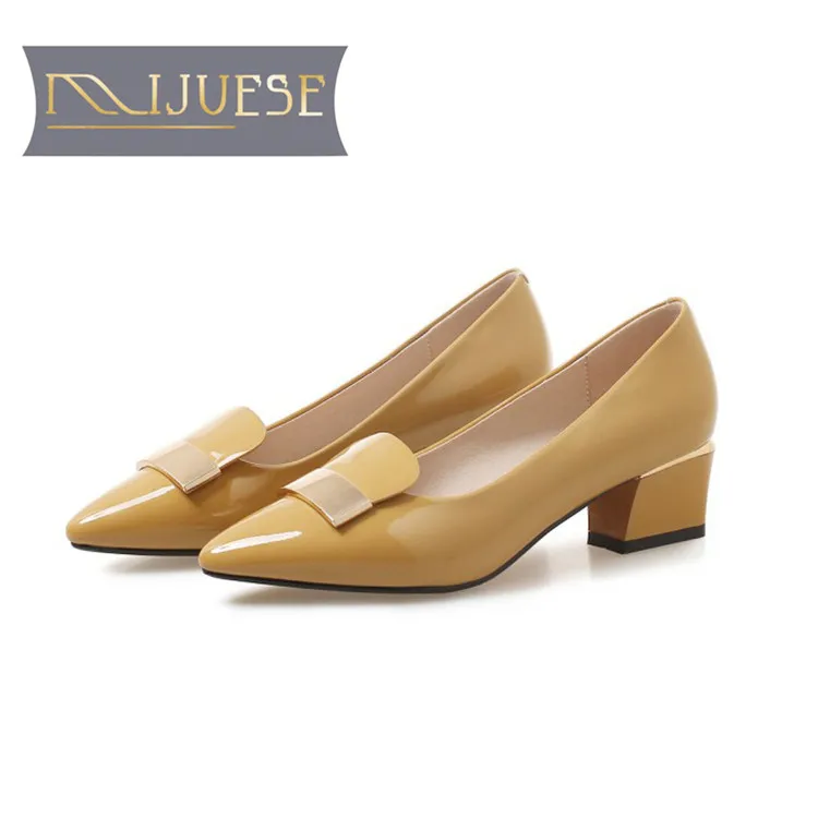 

MLJUESE 2018 women pumps autumn spring patent leather Metal high heels soft office lady shoes party dress wedding size 33-43