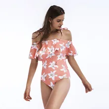 Рюшами Купальники Майо Для женщин Холтер комплект из 1 предмета, цветочный ванный комплект пляжная Майо цельные купальники женский