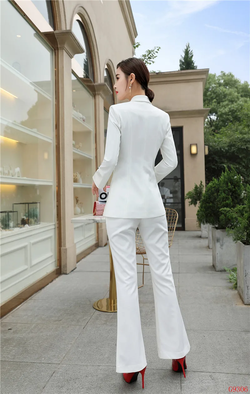 Новый Мода 2019 г. Повседневное дамы белый блейзер для женщин бизнес костюмы брюки и куртка наборы для ухода за кожей повседневная обувь