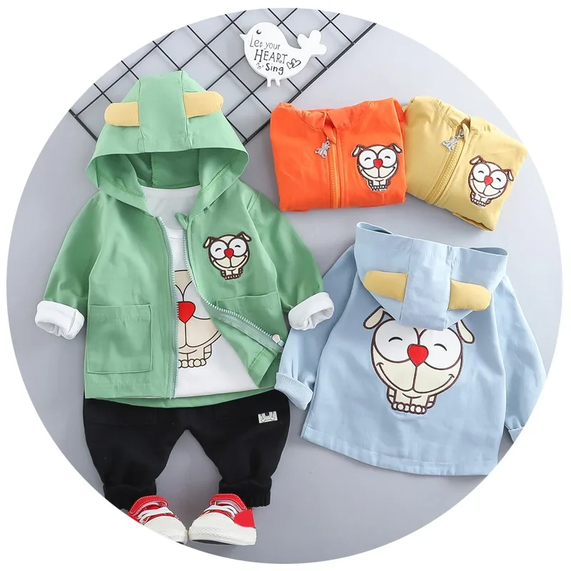 

3PCS Spring Boy Clothes Set Cartoon Zipped Coat+Long Sleeve T-shirt+Sports Pants Baby Boy Girls Clothes Set Children Clothing