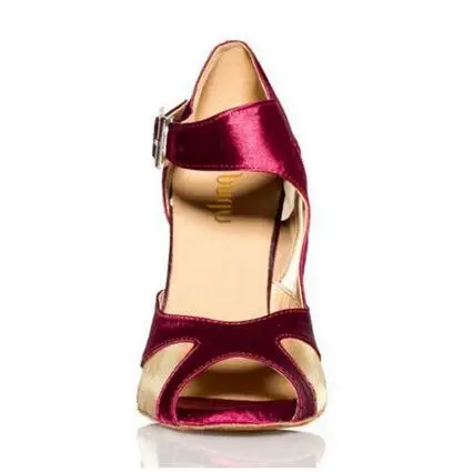 2017 Brand Women's Latin Dance Shoes Satin Ballroom Dancing Shoes Salsa Party Square Shoes 8.5cm High Heels Plus Size 4
