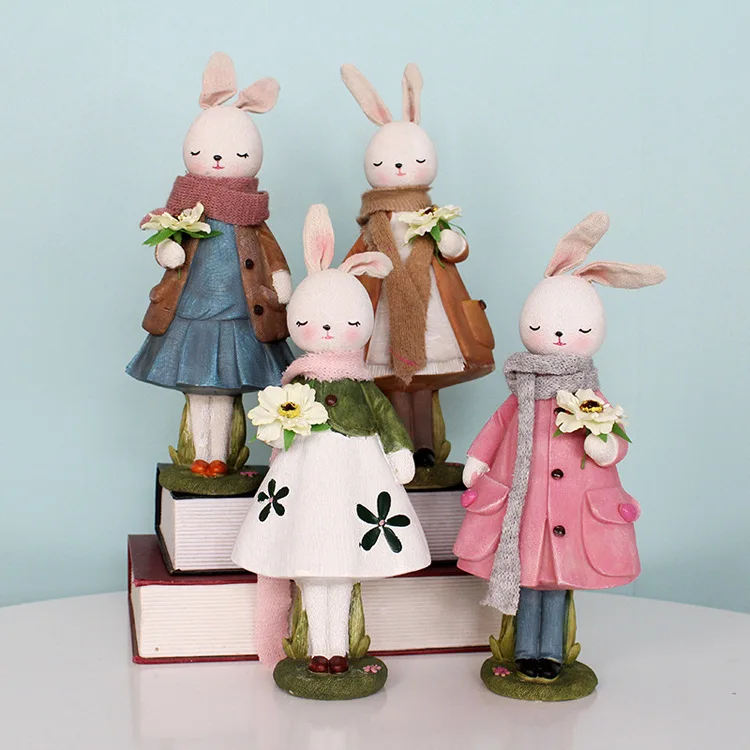 

New Rabbit Baby Resin Bunny Doll Home Ornament Wedding Decoration Easter Decor for Home Children Gift Party Supply
