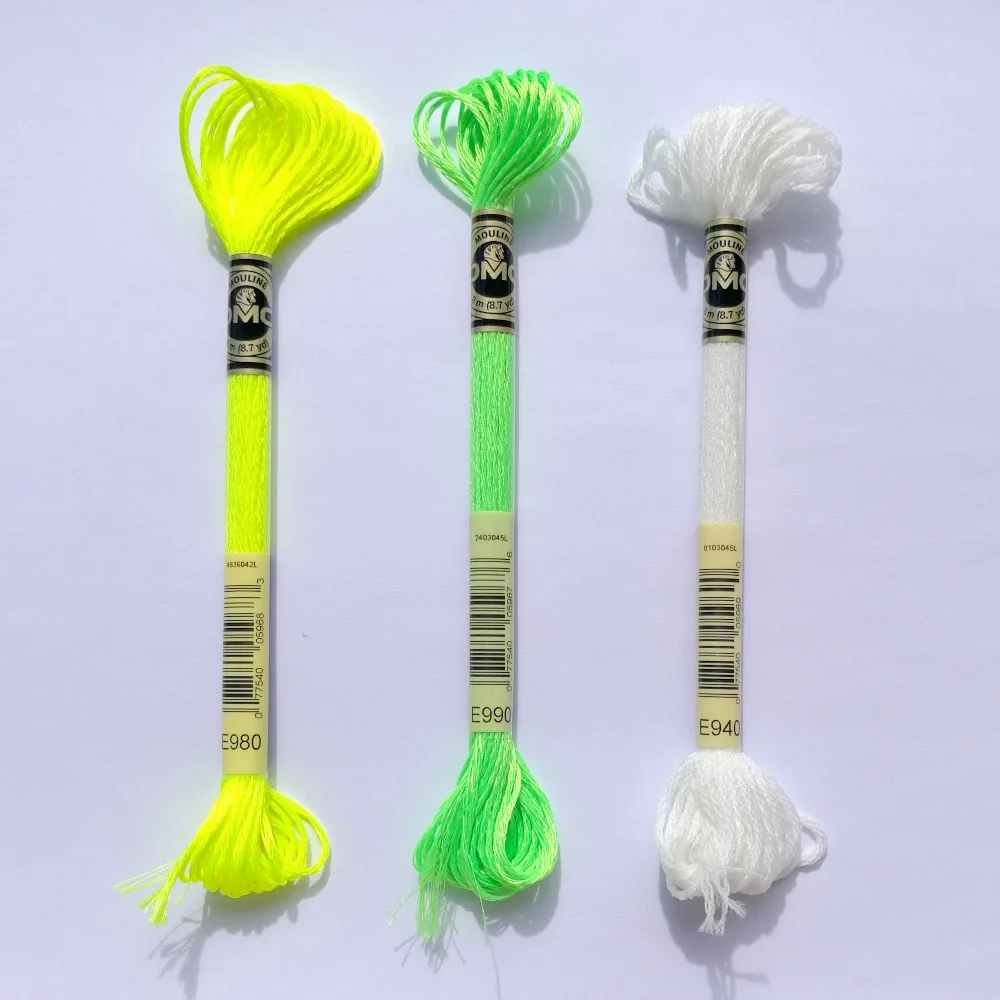 

1PCS ONEROOM fluorescent Effects E980 E990 Glow-in-thedark E940 metallic thread cross stitch DMC floss embroidery