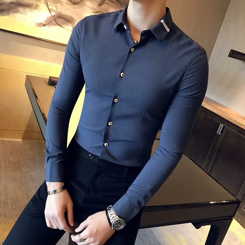 18 spring new British long-sleeved shirt men's self-cultivation shirt men's tide striped shirt Hong Kong wave 18 spring new British long-sleeved shirt men's self-cultivation shirt men's tide striped shirt Hong Kong wave
