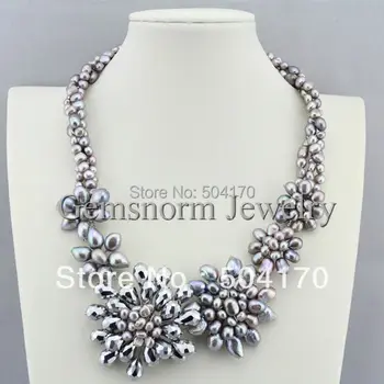 

Free Shipping! Handmade Pearl Flower Necklace Fashion Gray Fancy Necklace FP227