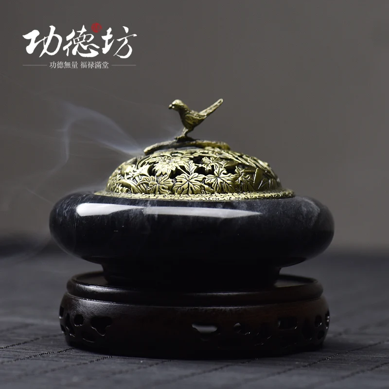 High Quality Stone Incense Burner with Alloy Hollow Cover Royal Palace