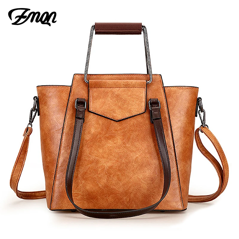 

ZMQN Brand Women Bag Vintage Metal Handle Shoulder Bags for Women Handbags Business PU Leather Bags Ladies 2018 Retro Tote C602