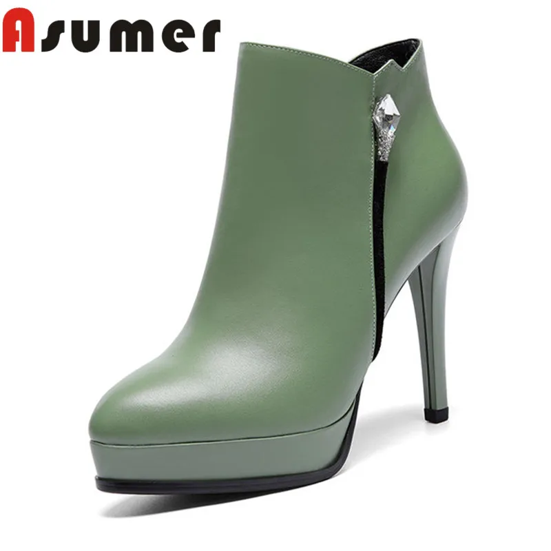 

ASUMER 2020 FASHION solid simple high heels boots pointed toe platform ankle boots for women thin heels genuine leather boots