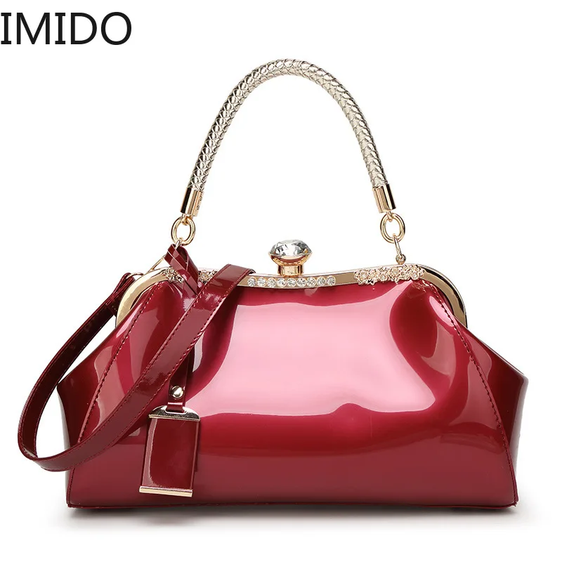 

IMIDO 2019 Fashion Hasp Lacquer Sequins Handbag Women Famous Brands Single Women Shoulder Bag Pure Color Dinner Lady Bag Wedding