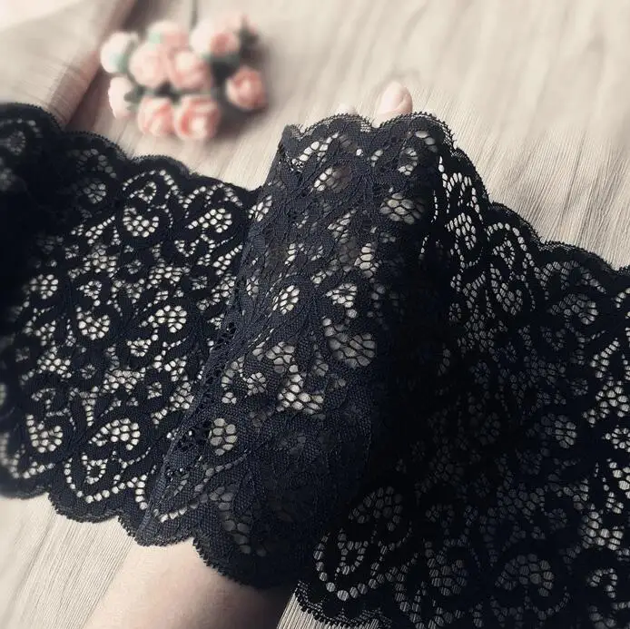 

1 Meter Beautiful Black Lace Mesh Fabric 18cm Width Elastic Lace Trim Applique Free Shipping