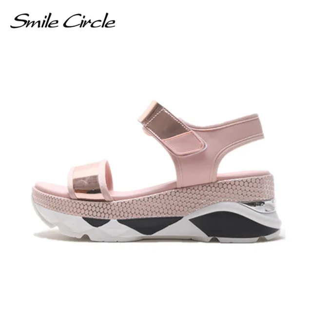Smile Circle 2018 Summer Style Sandals For Women Shoes Fashion Sequins Flat Platform Shoes women Open Toes Sandals slipper 