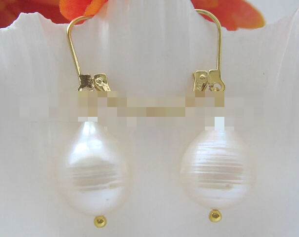 

Hot selling> free shipping 09314 white baroque freshwater pearl earring -Bride jewelry free shipping
