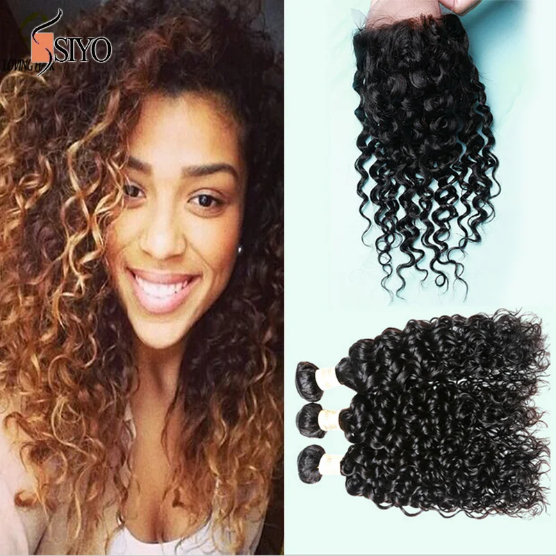Wet And Wavy Human Hair Weave 4 Bundles With Closure Water ...